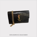 Saint Laurent Calfskin Crocodile Embossed Monogram Wallet Black