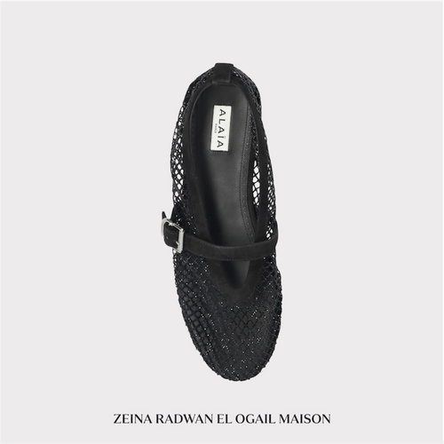 Alaïa Fishnet Embellished Ballet Flats
