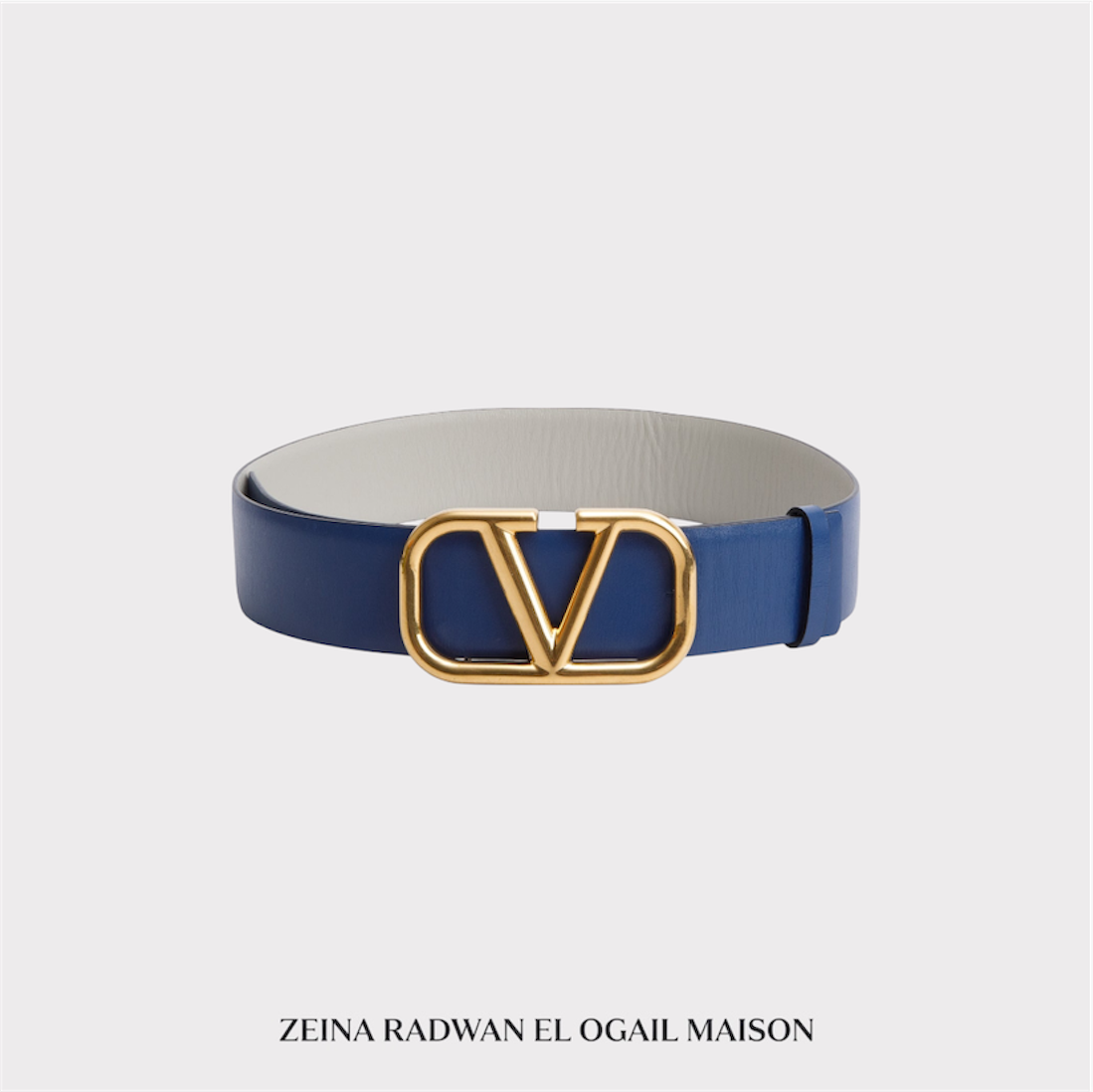Valentino Glossy Calfskin Reversible Belt – Blue/Grey