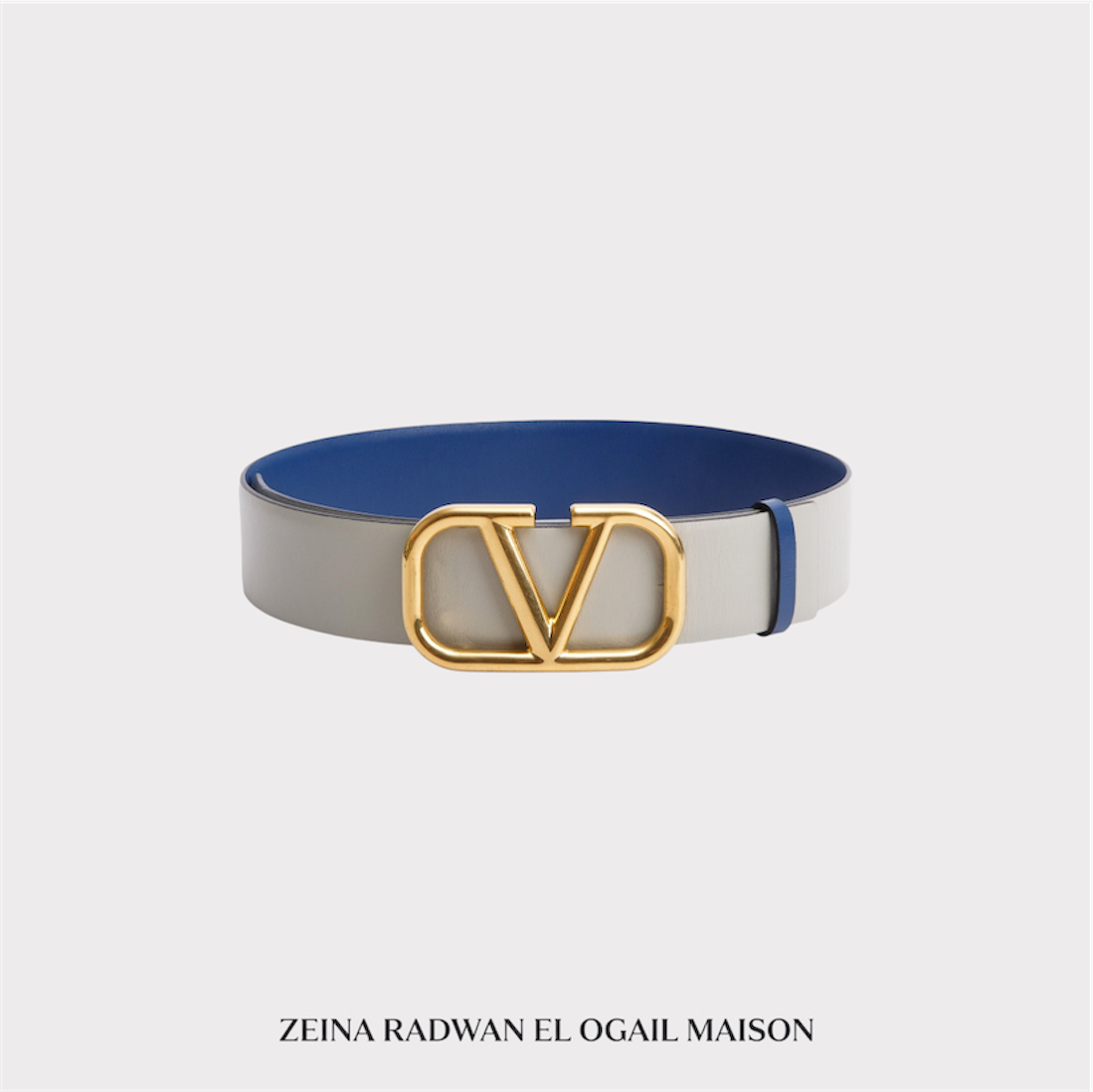 Valentino Glossy Calfskin Reversible Belt – Blue/Grey