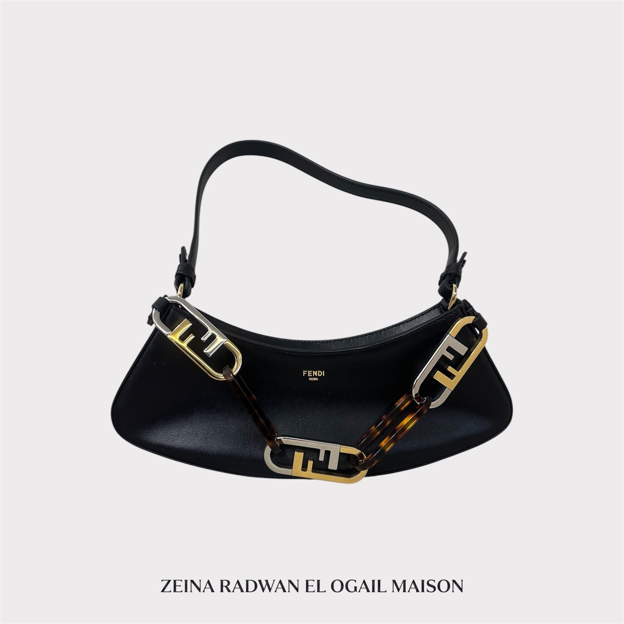 Fendi O’Lock Leather Shoulder Bag – Black