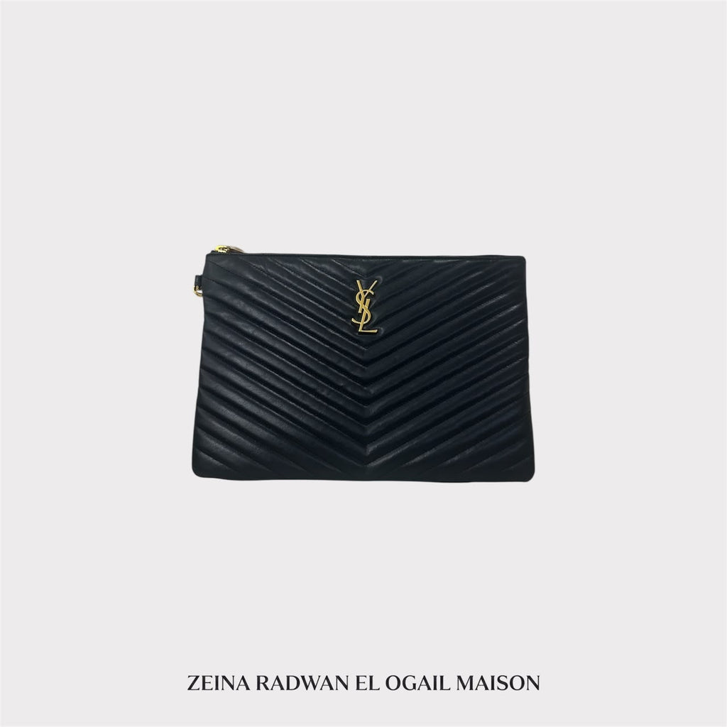 Saint Laurent Black Quilted Monogram Clutch Bag