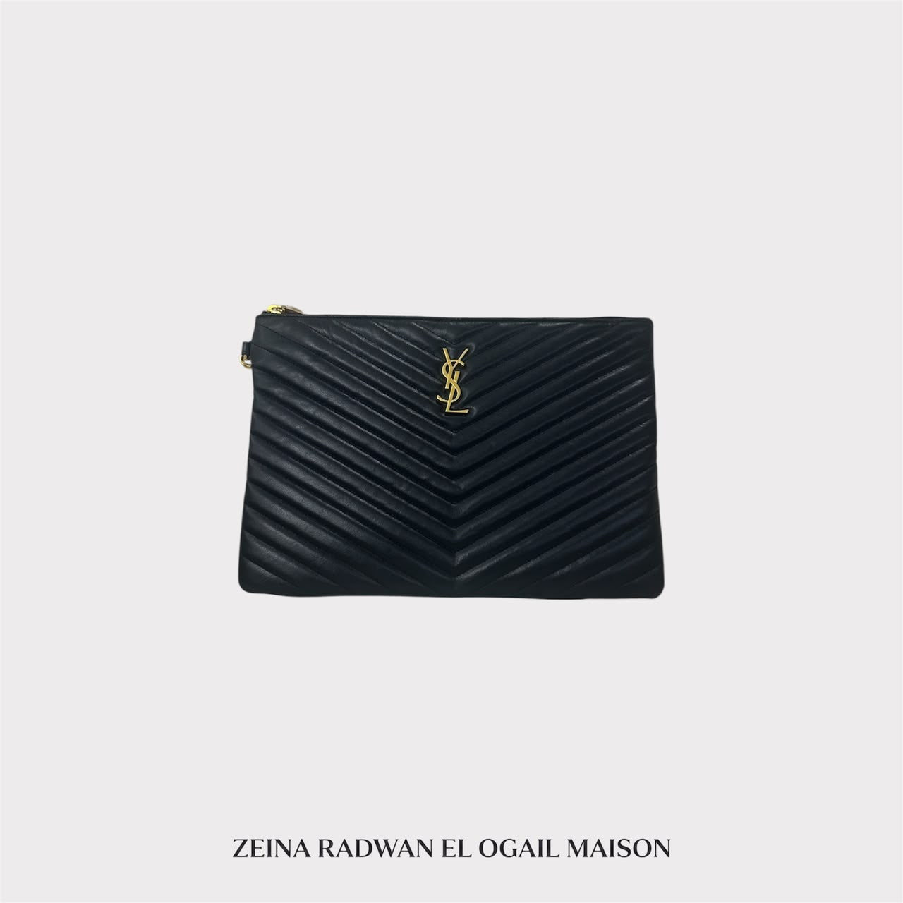 Saint Laurent Black Quilted Monogram Clutch Bag