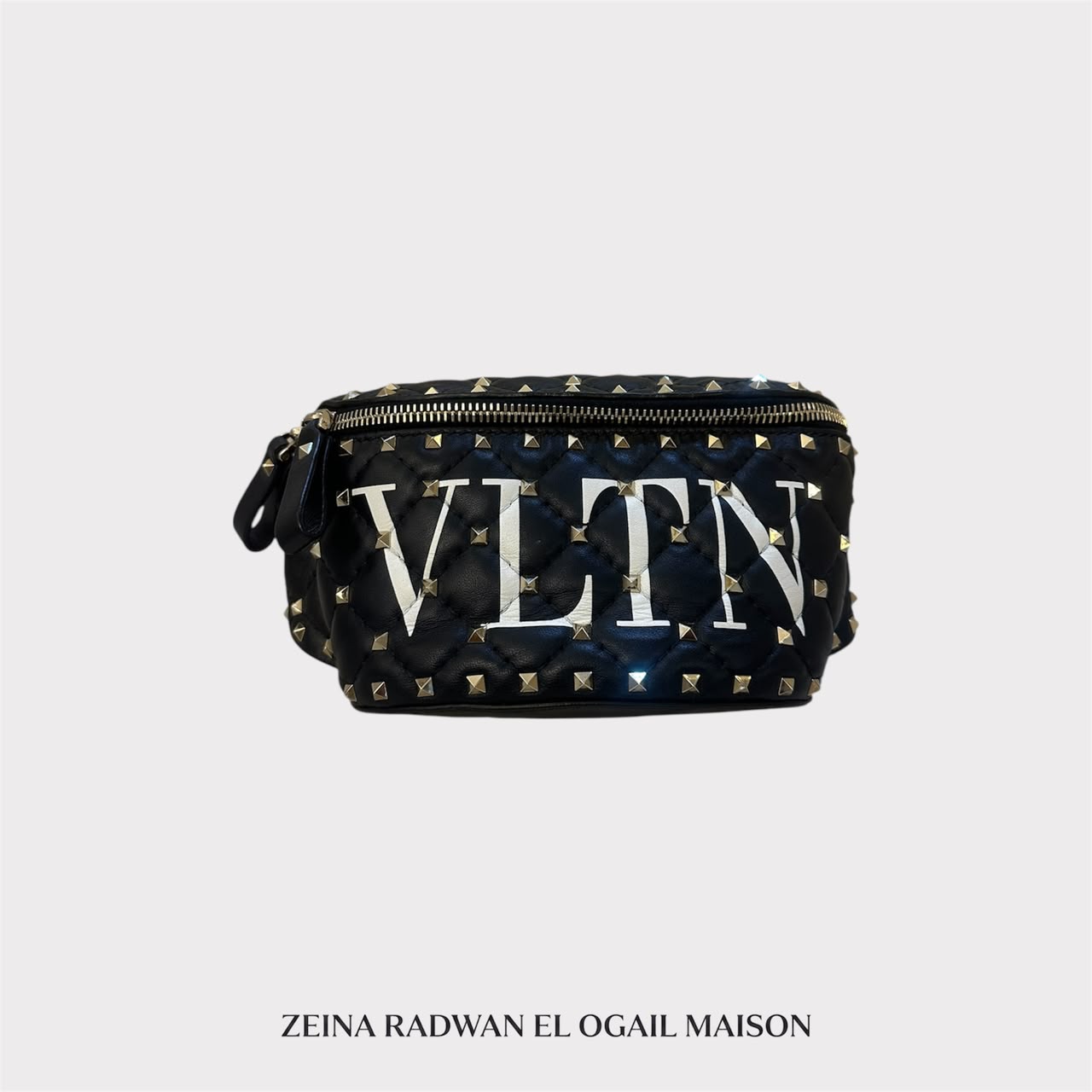 Valentino Black Leather VLTN Rockstud Belt Bag