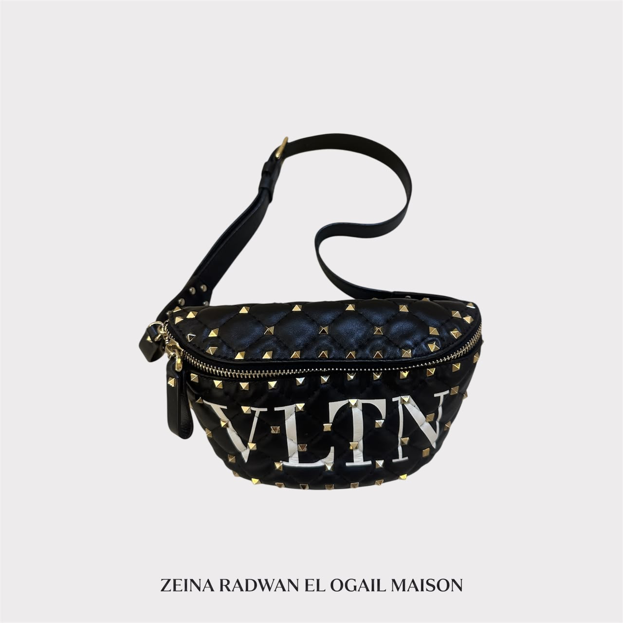 Valentino Black Leather VLTN Rockstud Belt Bag