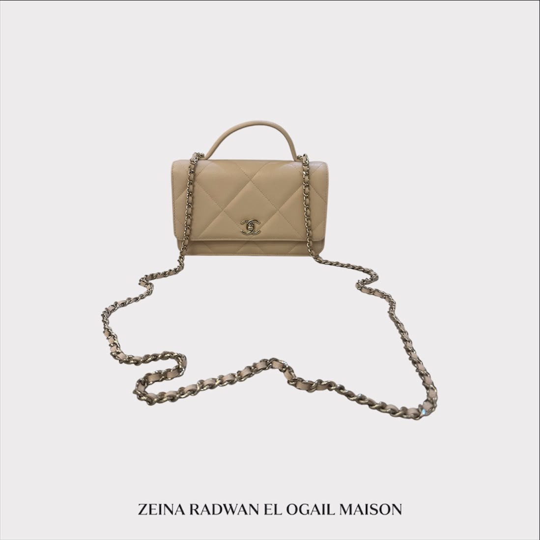 Chanel Lambskin Quilted Trendy CC Wallet on Chain – Light Beige
