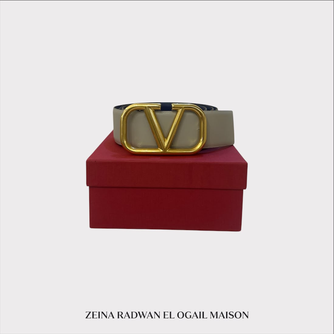 Valentino Glossy Calfskin Reversible Belt – Blue/Grey