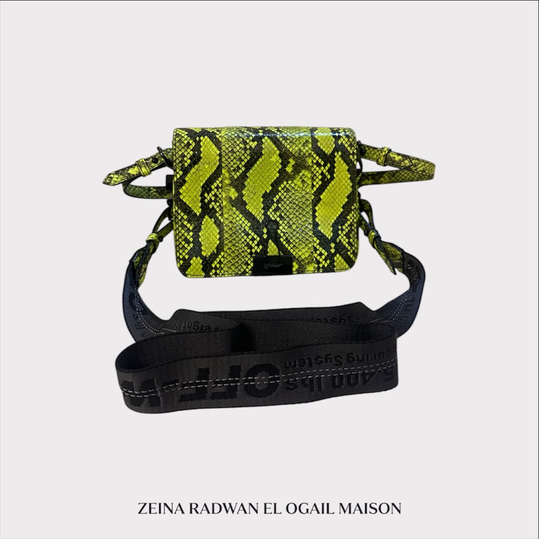 Off-White Python-Embossed Leather Small Binder Clip Flap Shoulder Bag – Green/Black